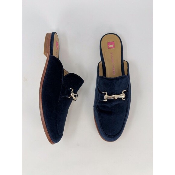 Elaine Turner Womens Mules Blue Velvet Slide Slip On Flats Sandals Classic US 8 - Picture 3 of 9